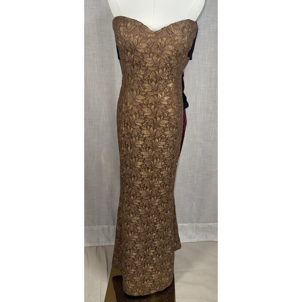 Carmen Marc Valvo Women's 12 Signature Strapless Long Dress Floral Mesh Formal